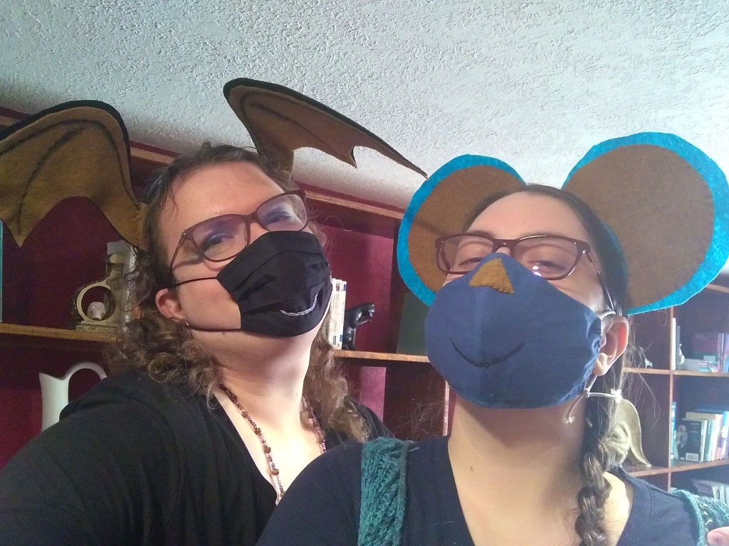 Morgan and Christine dressed as the Brux and Goblins mascots respectively